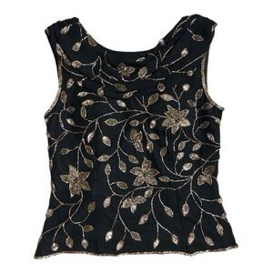 Andretta Donatello Classic Silk Beaded Blouse  Size M Black